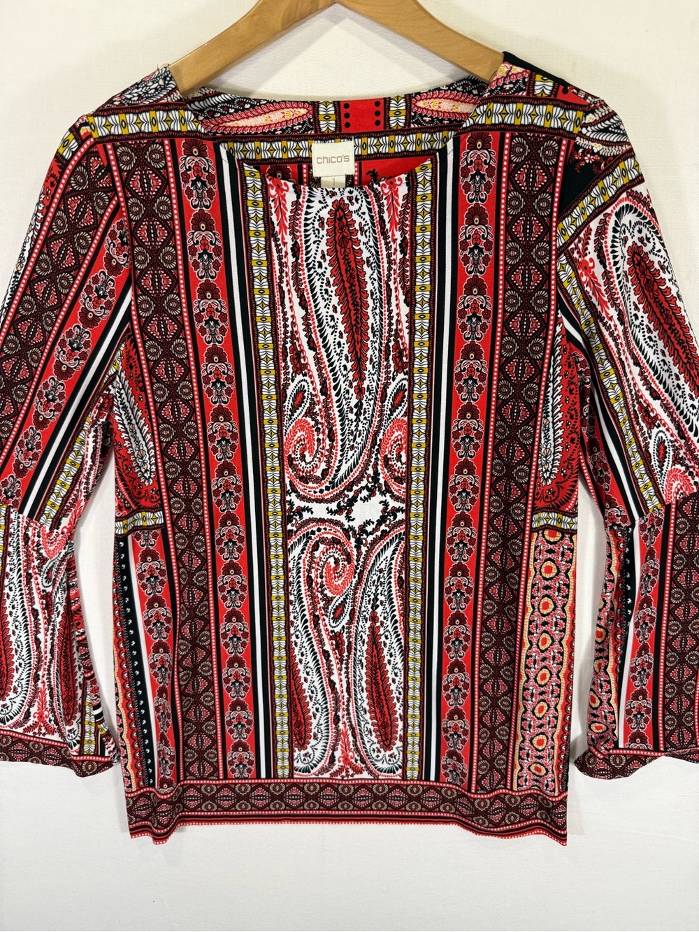 Chico's Red Paisley & Stripe Long Sleeve Top. Size 1 is a 8/10 medium